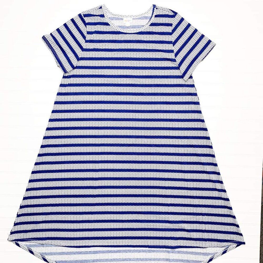 NEW LuLaRoe Carly 3XL Blue White‎ Striped Swing Dress High Low Flowy NWT